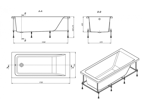 Акриловая ванна Roca EASY (Roca) 170х75 см